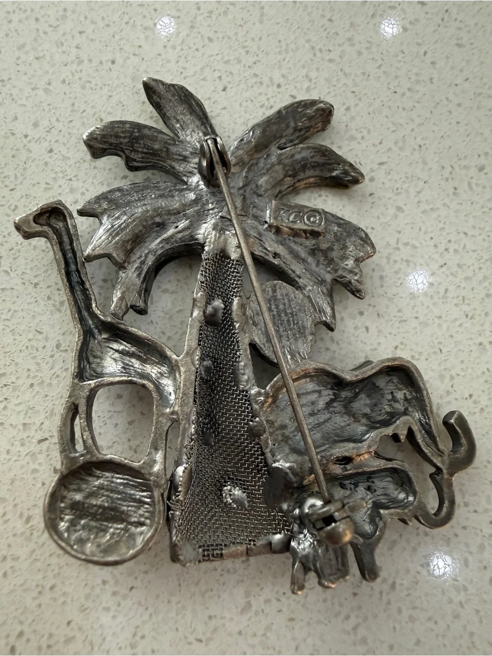 Kenneth Cole KC Safari Brooch Elephants Giraffe Palm Tree Enamel